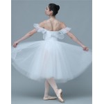 Professional Female Adult Or Kid White Ballet Costume With Wings Dance Long Skirt Canopy Dress For Stage Repertoire Performance